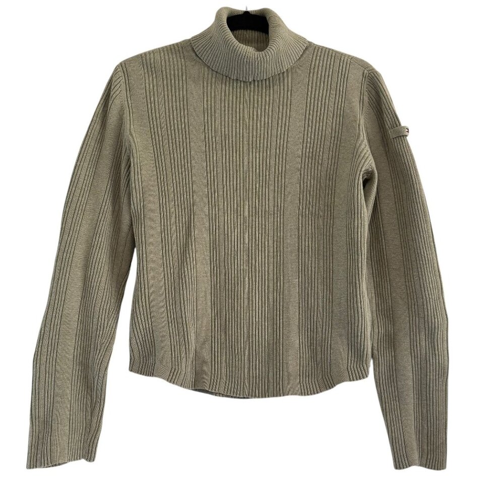 Vtg Tommy Hilfiger Sweater Women's Green Turtleneck Knit Long Sleeve Sweater M